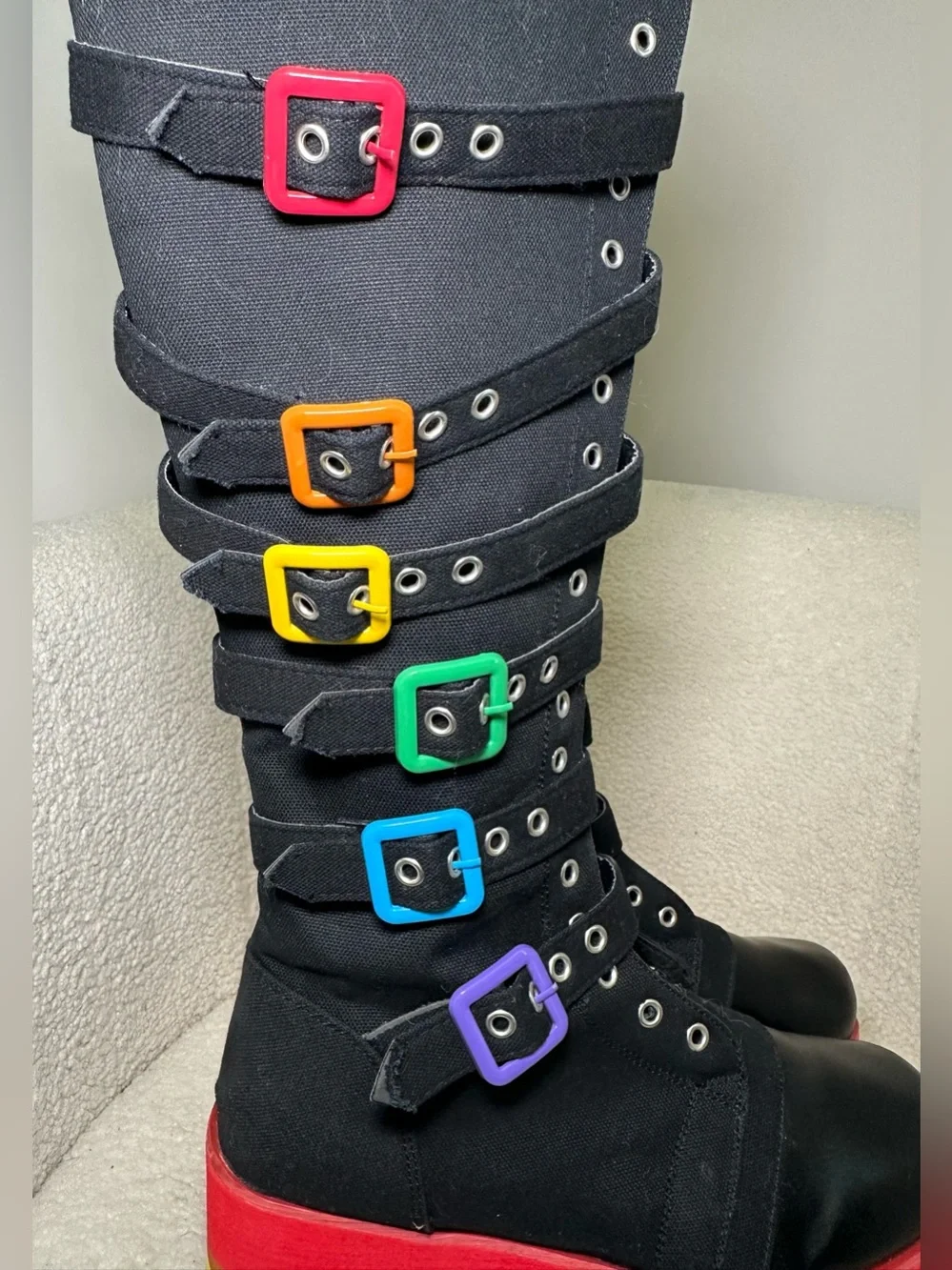 Rainbow Platform Goth Rave Boots Knee High Black Gay Pride‎ Bratz Y2K Cosplay 9